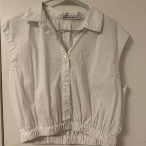 Calvin Klein White Cropped Button-Up Top